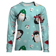 Жіночий 3D лонгслів Новорічний патерн. пінгвіни