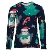 Жіночий 3D лонгслів Новорічний патерн. пінгвіни 1
