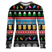 Жіночий 3D лонгслів Новорічний візерунок з пивом та оленями