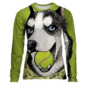 Жіночий 3D лонгслів з хаскі і тенісним м'ячиком