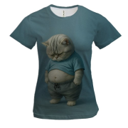 Женская 3D футболка Грустный пузатый котик