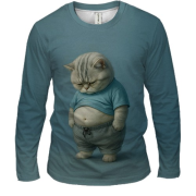 Мужской 3D лонгслив Грустный пузатый котик
