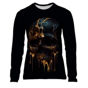 Жіночий 3D лонгслів з чорно-золотим черепом