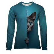 Женский 3D лонгслив с выглядывающим котом