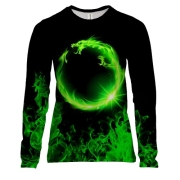 Женский 3D лонгслив Зеленый огненный дракон кольцом