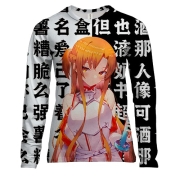 Женский 3D лонгслив Асуна - Sword art Online (черно-белые иероглифы)