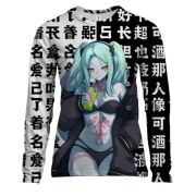 Женский 3D лонгслив Ребекка - Киберпанк аниме (черно-белые иероглифы)