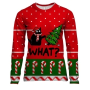 Жіночий 3D лонгслів What cat та ялинка
