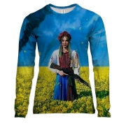 Жіночий 3D лонгслів Українка з гвинтівкою - Хай живе вільна Українам