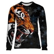 Женский 3D лонгслив Амурский тигр со снежинками