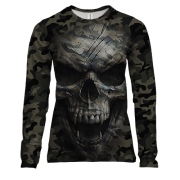 Жіночий 3D лонгслів Череп на камуфляжі