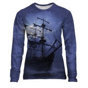 Женский 3D лонгслив с парусным кораблем на фоне луны