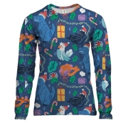 Женский 3D лонгслив Новогодний паттерн. Динозавры 1