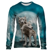Женский 3D лонгслив Волки на фоне луны