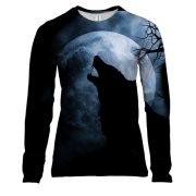 Женский 3D лонгслив Волк на фоне луны