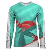 Женский 3D лонгслив Лыжник спускается с горы