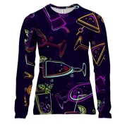 Женский 3D лонгслив с разными коктейлями