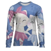 Женский 3D лонгслив с котами балеринами