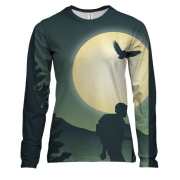 Женский 3D лонгслив с путешественником и птицей