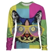 Жіночий 3D лонгслів з арт-котом в окулярах