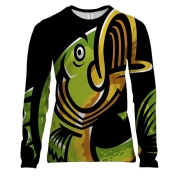 Женский 3D лонгслив с яркой зеленой рыбой