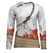 Жіночий 3D лонгслів з котом який ловить сердечка