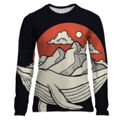 Жіночий 3D лонгслів з китом і горами