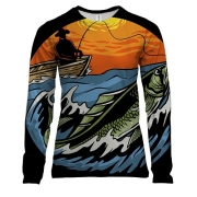 Женский 3D лонгслив с рыбалкой на рассвете