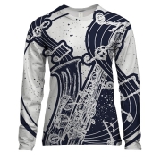 Женский 3D лонгслив с синим саксофоном