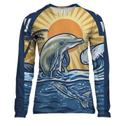 Жіночий 3D лонгслів з дельфіном в океані на заході