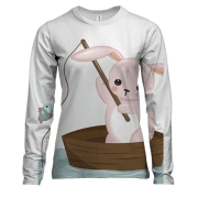 Женский 3D лонгслив с зайцем рыбаком