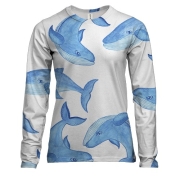 Женский 3D лонгслив с синими китами
