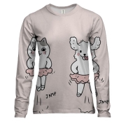 Женский 3D лонгслив с танцующим котом и собакой