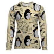 Женский 3D лонгслив с прикольными пингвинами