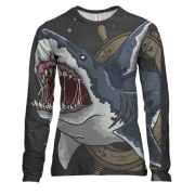 Женский 3D лонгслив с акулой в штурвале