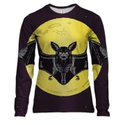 Женский 3D лонгслив с летающей мышью на фоне Луны