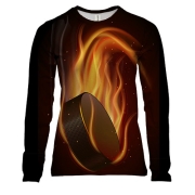 Жіночий 3D лонгслів з хокейною шайбою в вогні