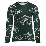 Женский 3D лонгслив с белыми рыбками