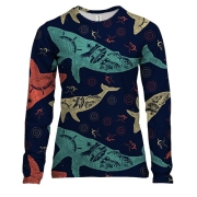 Женский 3D лонгслив с разноцветными китами