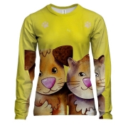 Женский 3D лонгслив с собакой и котом друзьями