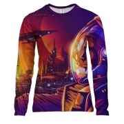 Жіночий 3D лонгслів з космонавтом в місті майбутнього