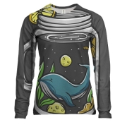 Женский 3D лонгслив с китом в чашке