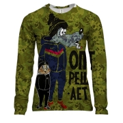 Жіночий 3D лонгслів з написом "ОПГ вирішує" і персонажами з "Ну постривай"