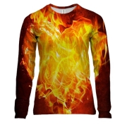 Женский 3D лонгслив с огненным сердцем