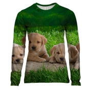 Женский 3D лонгслив со щенками лабрадора