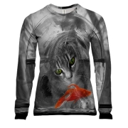 Жіночий 3D лонгслів з котом і золотою рибкою