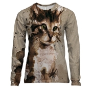 Женский 3D лонгслив с котом и газетами