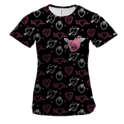 Женская 3D футболка Love and hearts pattern 4