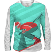 Мужской 3D лонгслив Лыжник спускается с горы