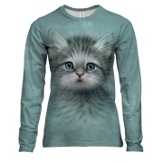 Женский 3D лонгслив с серым котенком